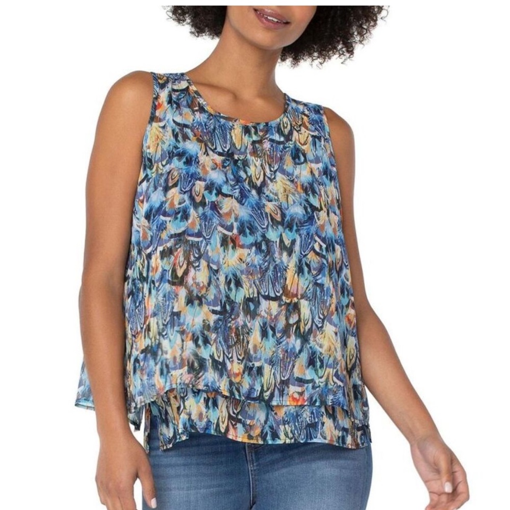 Liverpool Painted Feather Flowy Sleeveless Top - Size M - NWOT